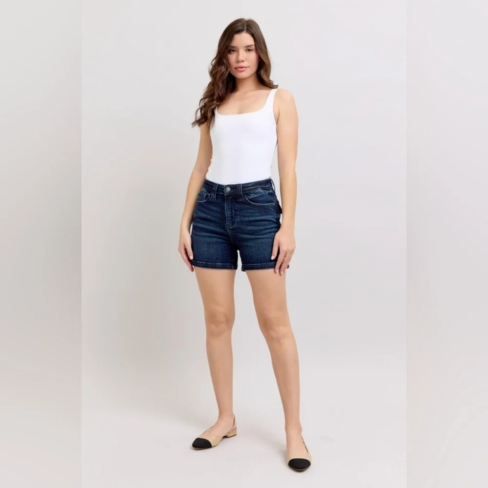 Judy Blue High Rise Dark Wash Classic Denim Shorts Flap Back Pockets S-3XL NEW